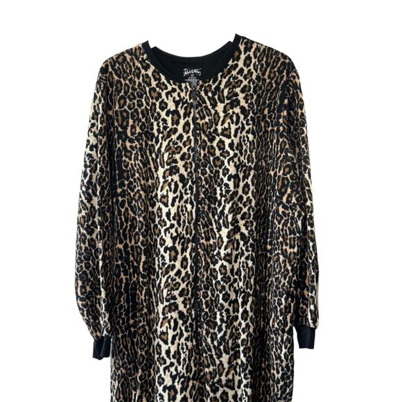 Nick & Nora Leopard Jungle Jim Cozy One Piece Footie Pajamas Women's XXL - Picture 2 of 5